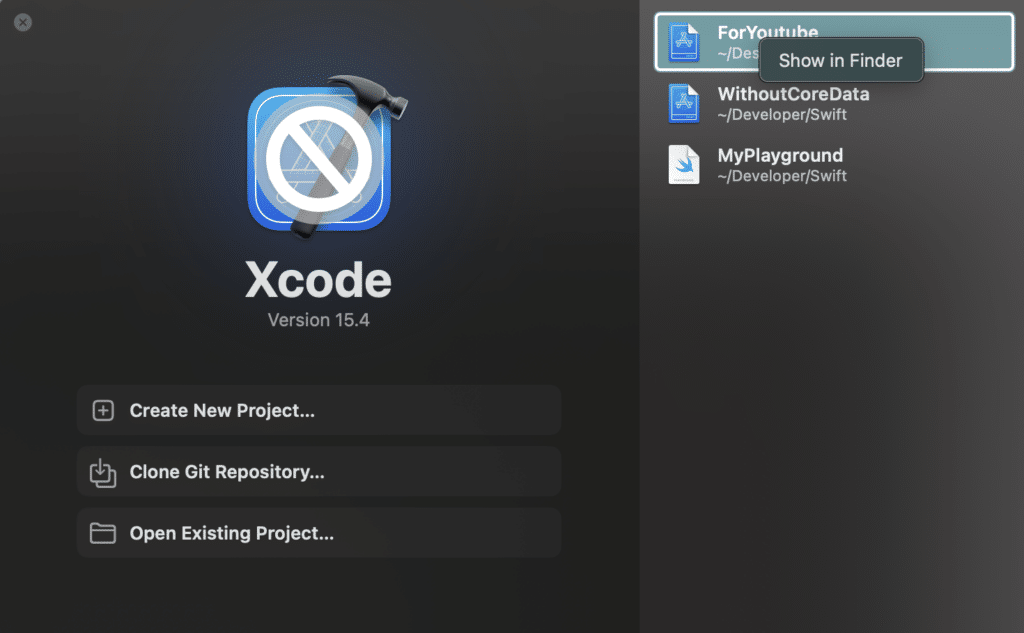 open Xcode project in Finder